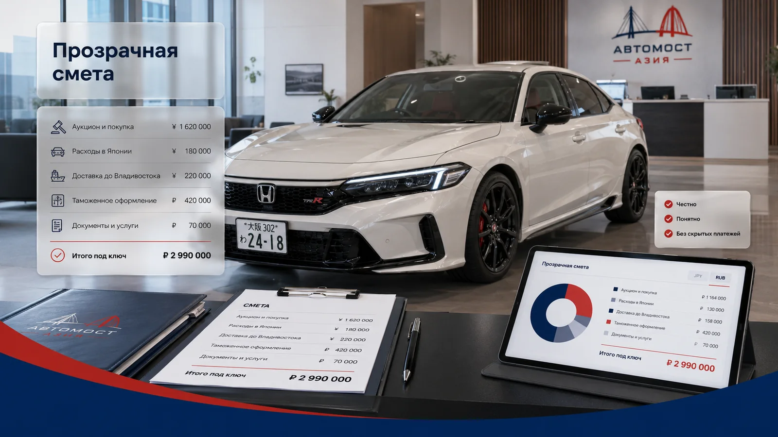 Прозрачная смета автомобиля из Японии